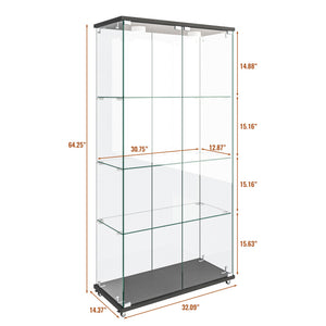 English Elm Modern Tempered Glass Display Cabinet With Led Lights - 2-Door, 4-Shelf Antique Style For Home & Retail W241S00055