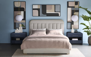 Sunpan Davina Modern Bed with Stylish Tufted Headboard and Antique Brass Accents for Ultimate Comfort King