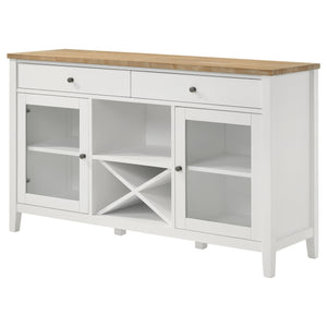 English Elm Prager Farmhouse Brown & White 2-Door Dining Sideboard with Wine Cubby, Drawers & Shelves (59") B062P353258