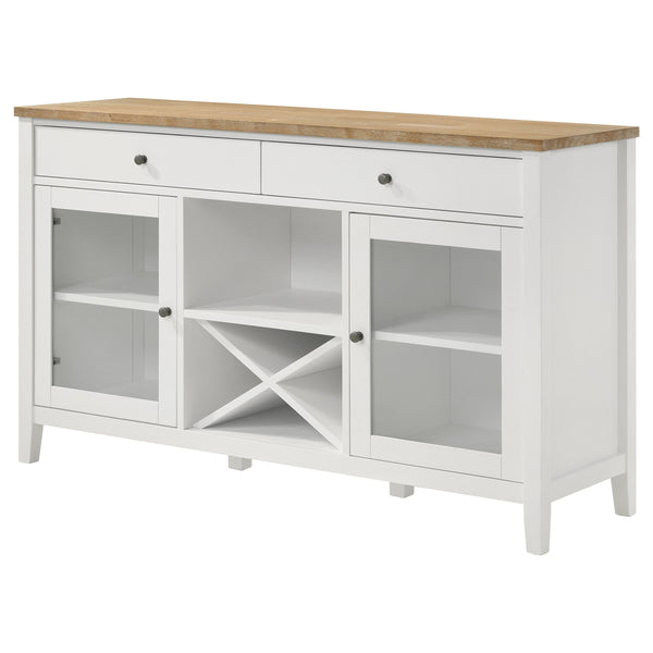 English Elm Prager Farmhouse Brown & White 2-Door Dining Sideboard with Wine Cubby, Drawers & Shelves (59") B062P353258