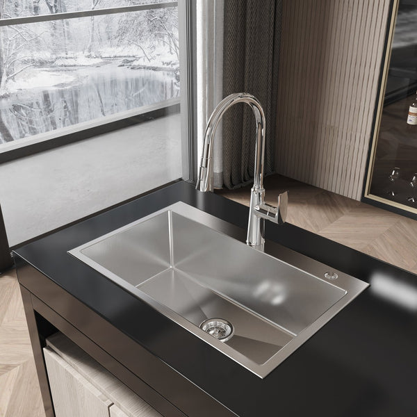 English Elm Stainless Steel Handmade Single Bowl Kitchen Sink Deep Basin Brushed Nickel Finish T3177P286035