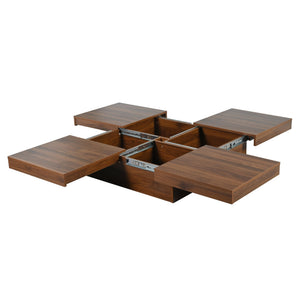English Elm Square Marble Veneer Coffee Table with Sliding Top Hidden Storage Pedestal Base N735P388120D