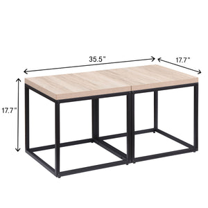 English Elm End Tables Set of 2 Two-tier Oak and Steel Cube Nightstands for Bedroom or Living Room W3151P345713