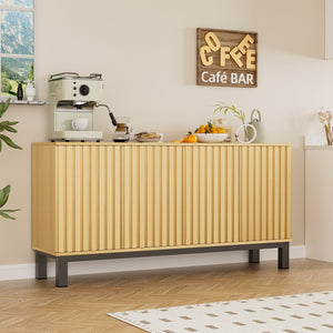 English Elm Sideboard Fluted Credenza with Soft Close Doors Walnut Finish Mid Century Storage T3773P417322