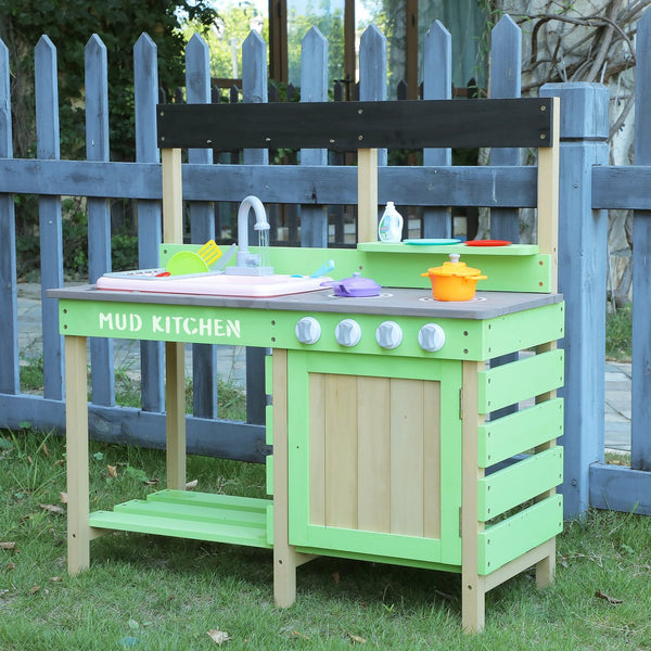 English Elm Kids Solid Wood Outdoor Mud Kitchen with Water Station and Imaginative Cooking Play W2640P454243