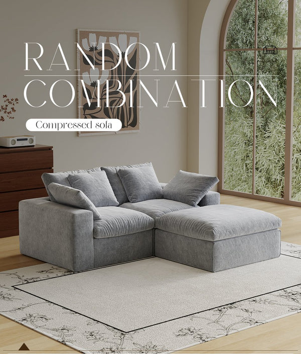 English Elm Modular Sectional Sofa - 3-Seater Light Gray Minimalist Design With Ottoman, Comfy Sleeper Option W3622S00010