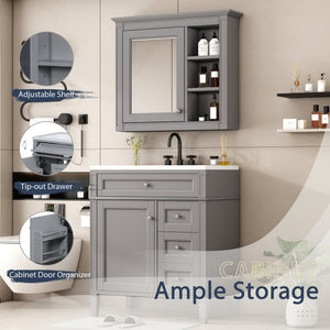 English Elm 30'' Modern Bathroom Vanity Set With Mirror, 2 Drawers & Tip-Out, Stylish Storage For Small Spaces SW000127AAE-3