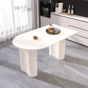 English Elm 63" Modern Cream Mdf Dining Table With Irregular Side Table - Elegant, Space-Saving Design For 4-8 W2189S00428