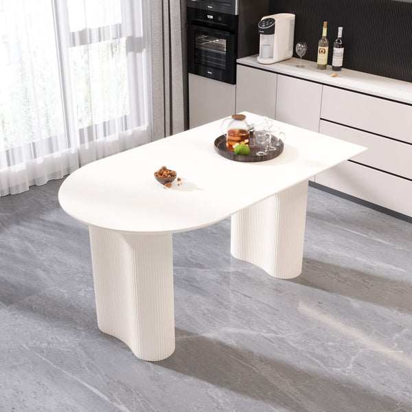 English Elm 63" Modern Cream Mdf Dining Table With Irregular Side Table - Seats 4-8, Elegant Design & Easy Care W2189S00753