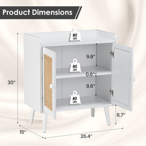 English Elm Sideboard Rattan Door Buffet Cabinet with Baffle Edge, Spacious Storage Credenza for Dining Hallway White T3623P381054