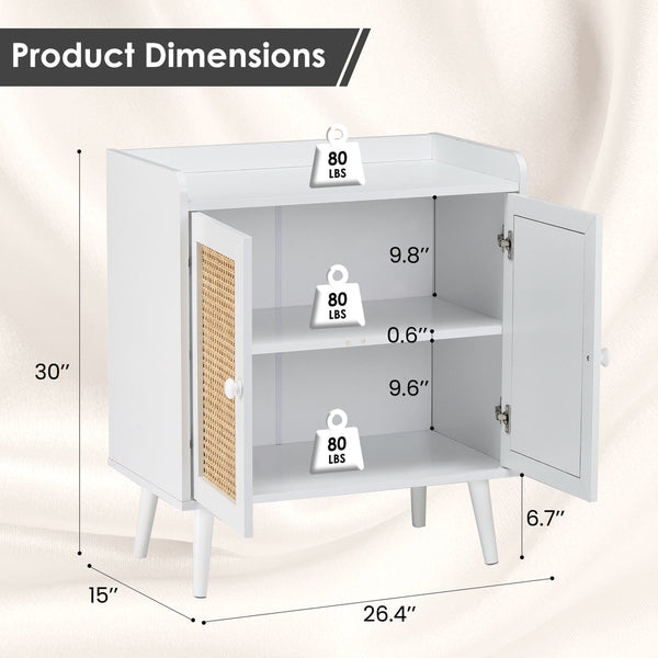 English Elm Sideboard Rattan Door Buffet Cabinet with Baffle Edge, Spacious Storage Credenza for Dining Hallway White T3623P381054