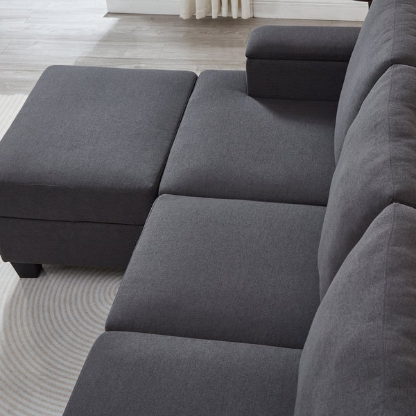 English Elm 86" Linen Sectional Sofa with Storage Ottoman Reversible Chaise for Small Spaces Dark Gray W1669S00038