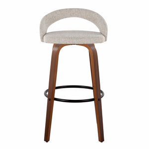 English Elm Fixed-height Swivel Barstools Walnut Bentwood Legs Oat Fabric Kitchen Island Set B202S01854