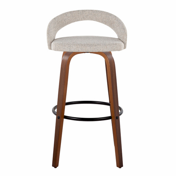English Elm Fixed-height Swivel Barstools Walnut Bentwood Legs Oat Fabric Kitchen Island Set B202S01854