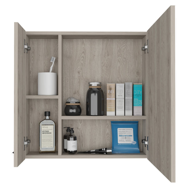 English Elm Medicine Double Door Cabinet with Mirror and External Shelf for Bathroom Storage, Sleek Durable Design Gray 28.74 L x 22.04 W x 5.51 H B097133009