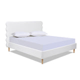 English Elm Stockholm Modern Wavy Headboard Platform Bed, King, Antique White Polyester