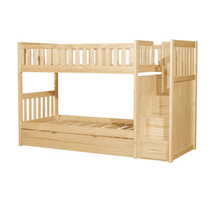 English Elm Twin Over Solid Pine Bunk Bed with Stair Drawers and Safety Guard Rails B011S02431
