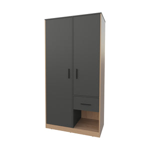 English Elm Lugoff Matt Grey & Natural Oak Wardrobe with 2 Doors, Drawer, Shelves & Hanging Space for Bedrooms B128S00175