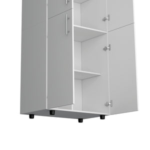 English Elm Hazel Slim White Melamine Armoire with 2 Doors, 4 Shelves & 2 Hanging Bars — Stylish Space-Saver B128S00008