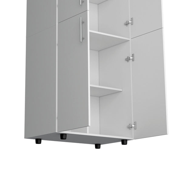 English Elm Hazel Slim White Melamine Armoire with 2 Doors, 4 Shelves & 2 Hanging Bars — Stylish Space-Saver B128S00008