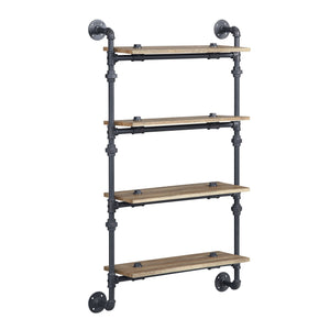 English Elm Brantley Industrial Wall Rack Four Open Shelves Oak Veneer and Sandy Black Metal Frame B2726P446701
