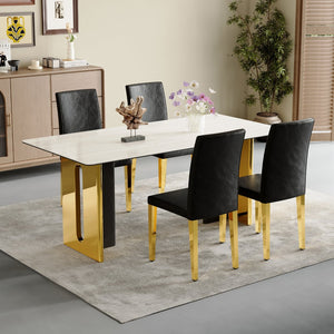 English Elm Set Of 4 Modern Black Pu Leather Backrest Chairs With Gold Metal Legs For Stylish Home Decor W3226P279074-GIGA