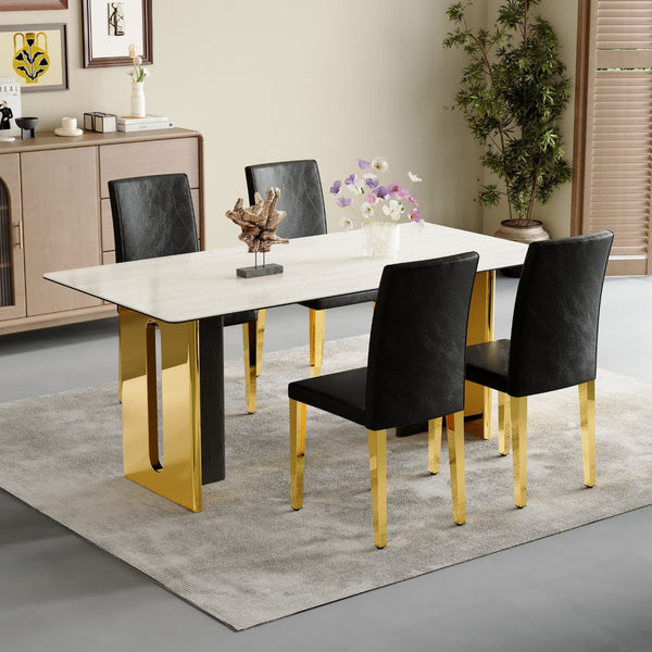 English Elm Set Of 4 Modern Black Pu Leather Backrest Chairs With Gold Metal Legs For Stylish Home Decor W3226P279074-GIGA