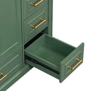 English Elm 36-inch Green Traditional Bathroom Vanity with Resin Sink, 2 Doors 4 Drawers, Gold Handles, Soft-Close hinges, 36"W x 18"D x 34"H SV000026AAF