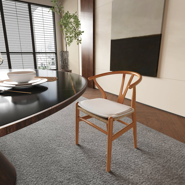 English Elm Wishbone Ergonomic Dining Chair in Beech Wood with Curved Armrest, Weave Seat & Removable Cushion Natural Wood W2812P194505