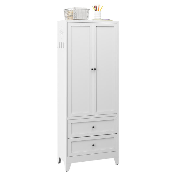 English Elm 72 Inch White Steel Pantry Cabinet with 2 Drawers, Adjustable Shelves, Anti-Tip Ventilated Organizer 72" W2735P332346