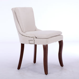 English Elm Modern Dining Chairs Set of 2 with Double-Layer Cushioned Spring+Sponge Comfort, Curved Solid Wood Legs, Mid Back Elegance for Living & Dining Room Beige W1143P207917