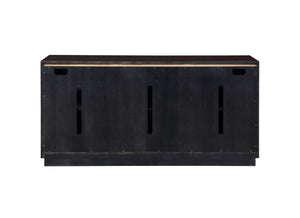 English Elm Geranio Metallic Silver & Walnut Console Cabinet with Geometric Pattern, Touch-Open Doors, 70lb Top B2726P285784