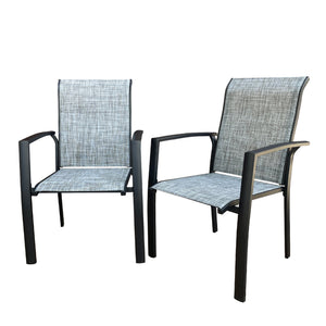 English Elm VRSHWO Metal Patio Chairs Set of 2 - Weatherproof Stackable Outdoor Dining Seats with Textilene Mesh, 400 lb Capacity Black+ Gray W213P335869