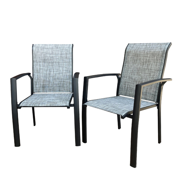 English Elm VRSHWO Metal Patio Chairs Set of 2 - Weatherproof Stackable Outdoor Dining Seats with Textilene Mesh, 400 lb Capacity Black+ Gray W213P335869