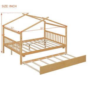 English Elm Full Size House Bed Solid Pinewood Frame with Pull Out Twin Trundle for Kids Natural LP000305AAM-1