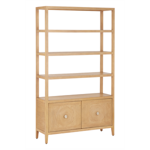 Santos Vintage Navy Storage Etagere - Stylish Mahogany with Rattan for Elegant Home Organization