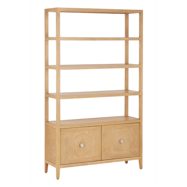 Santos Vintage Navy Storage Etagere - Stylish Mahogany with Rattan for Elegant Home Organization