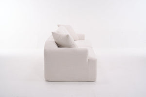 English Elm LY-024 Beige Compression Sofa 4-Seater Deep Seat Crochet Yarn Fabric Foam+Spring Breathable Comfort W2231S00014