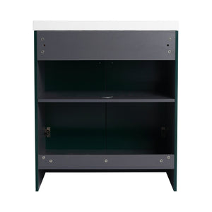 English Elm 30" Modern Freestanding Bathroom Vanity with Resin Sink, Soft-Close Doors, Adjustable Shelf, Durable Plywood Finish Dark Green W999S00272