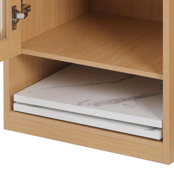 English Elm K&K Modern Extendable 59.5" Kitchen Island with Double-Sided Storage, Power Outlet & Casters Natural N707S000017Y