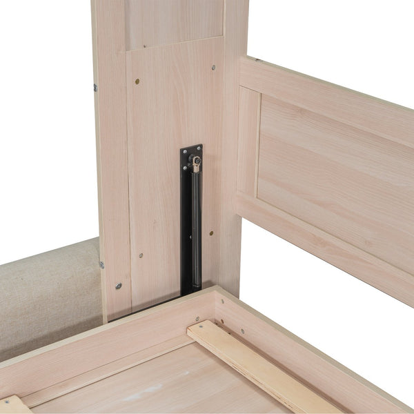 English Elm Queen Murphy Platform Bed with Foldaway Cabinet, Built-In LED, Side Cabinets & Drawers for Small Spaces Beige N7090002230A