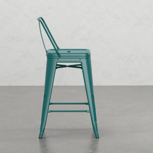 English Elm Keeley 24in Metal and Solid Elm Wood Counter Stools Set of 4 — Curved Backs, Footrests, Durable Finish Teal Blue B2732P253608