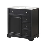 English Elm 30" Bathroom Vanity With Sink Top, Bathroom Vanity Cabinet With Door and Two Drawers, Mdf Boards, Solid Wood, One Package, Black