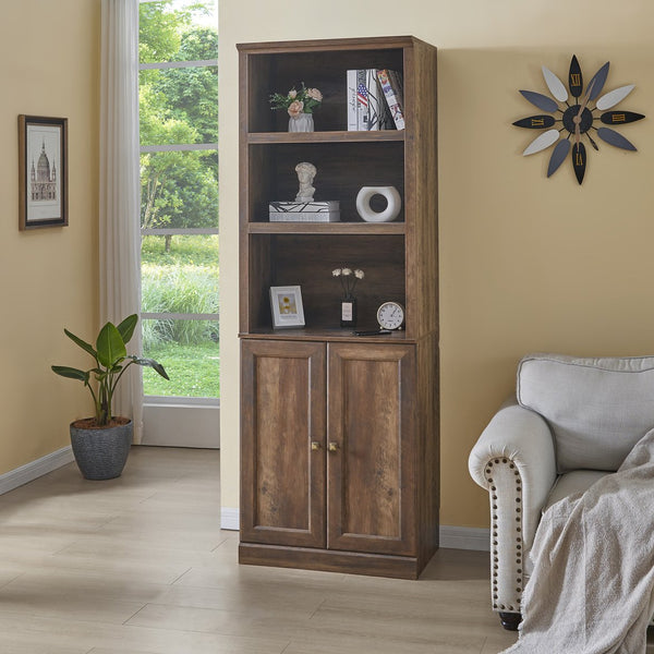 English Elm 1 Doors Bookshelf with USB Port and 3 Open Shelves — Space-Saving Storage Cabinet, Sturdy MDF Design Brown 50.59 L x 21.06 W x 10.63 H WF531476AAD