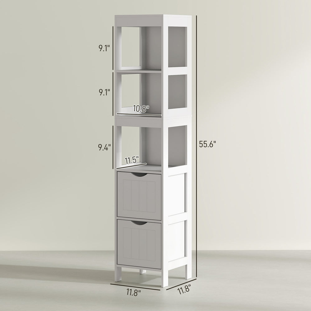 English Elm Bathroom Slim Floor Cabinet Tall White Beadboard Storage for Narrow Spaces T3971P430695