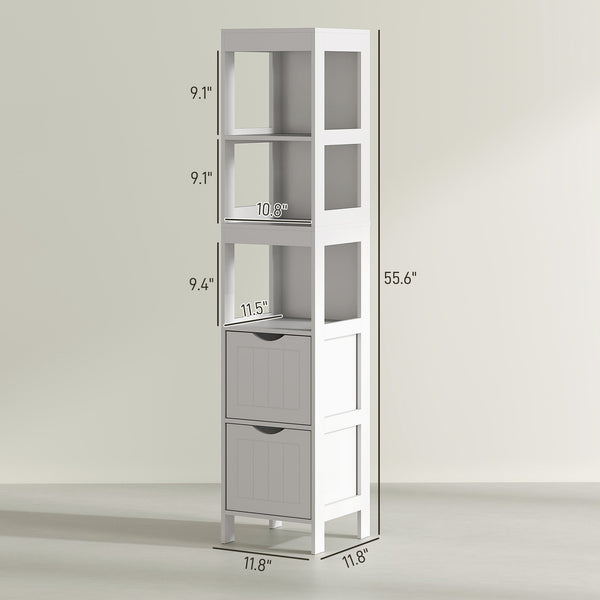 English Elm Bathroom Slim Floor Cabinet Tall White Beadboard Storage for Narrow Spaces T3971P430695