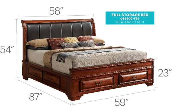 English Elm Lavita Full Storage Bed In Oak - Stylish Sleigh Design With Dovetail Drawers & Faux Leather Headboard B078S00490
