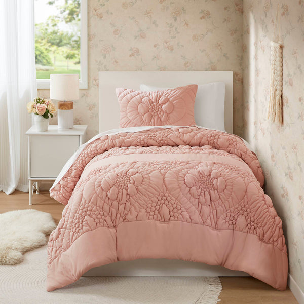 English Elm 3-Piece Soft Pink Comforter Set For Full/Queen Beds - Cozy, Breathable, Easy Care & Stylish Design B035P408218