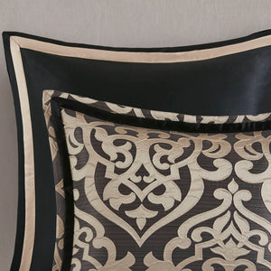 English Elm 8PCS Cal King Jacquard Comforter Set with Damask Texture, Microfiber Reverse, Embroidered Pillows Black 23.62 L x 19.29 W x 12.2 H B035P341093