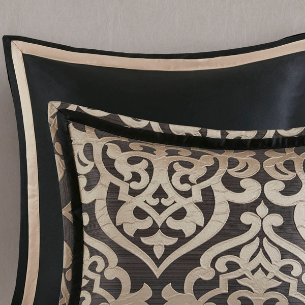 English Elm 8PCS Cal King Jacquard Comforter Set with Damask Texture, Microfiber Reverse, Embroidered Pillows Black 23.62 L x 19.29 W x 12.2 H B035P341093